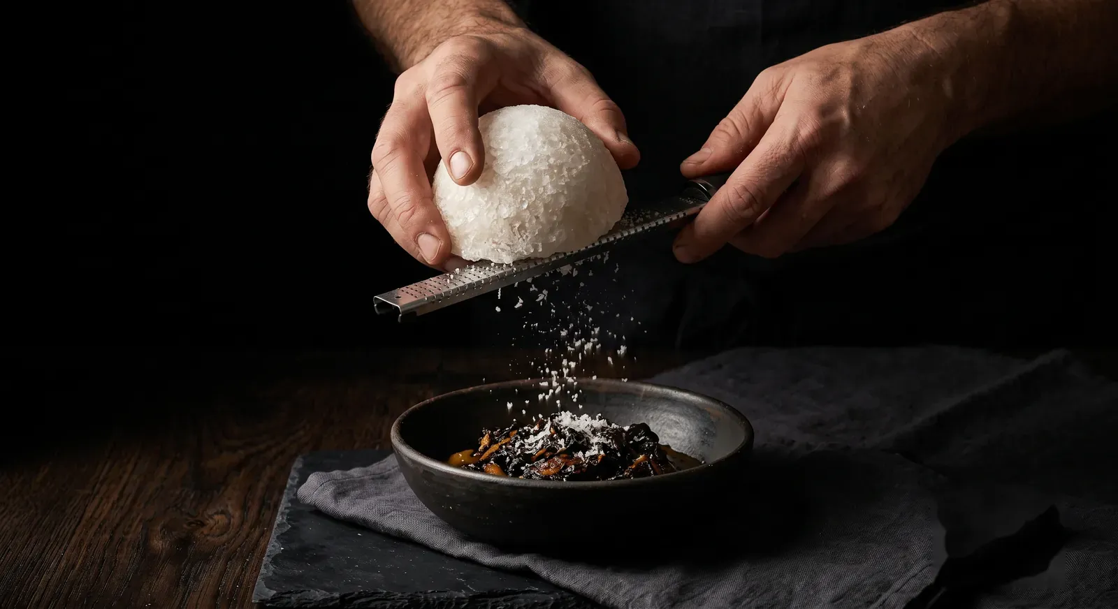 Asin Tibuok — grated tableside over a finished plate